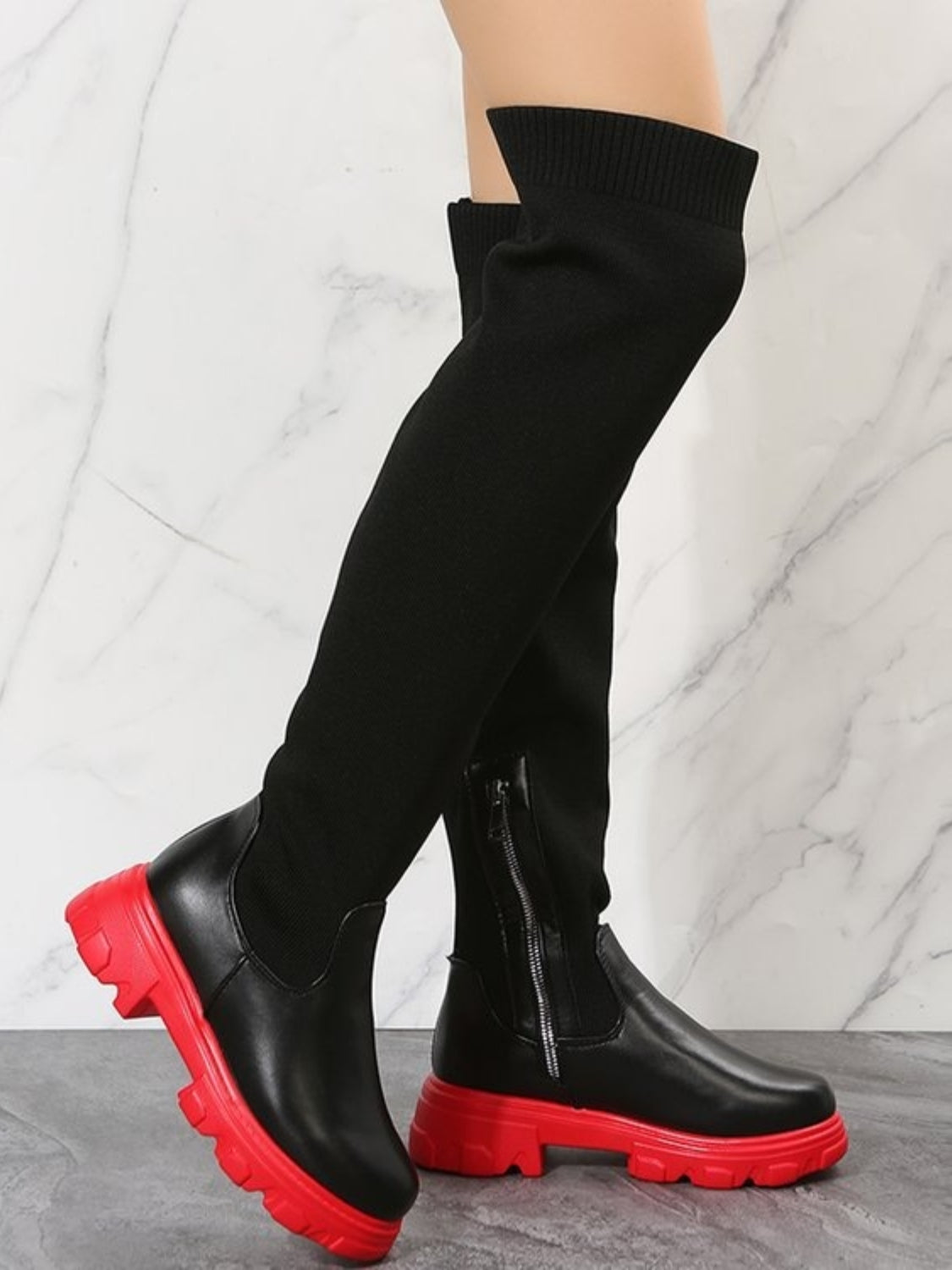 Eco-Friendly Round Toe Platform Boots in Vegan Leather