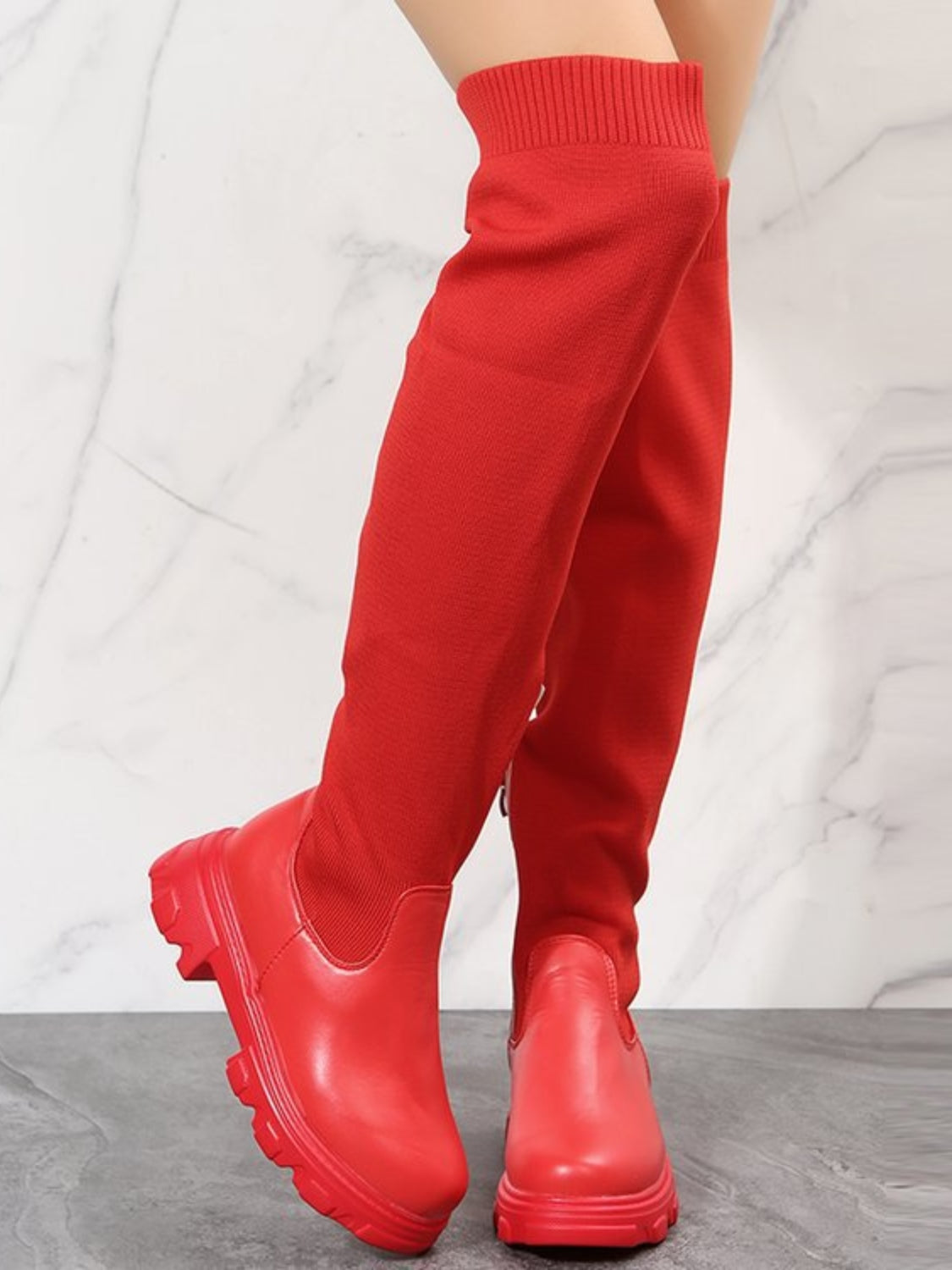 Eco-Friendly Round Toe Platform Boots in Vegan Leather