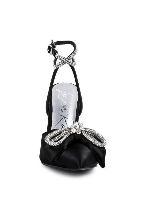 Sparkling Rhinestone Bow Satin Stiletto Sandals