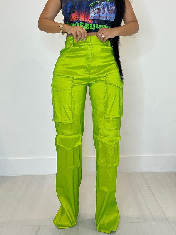 Cargo pants neon lime green, made in China, from our store.