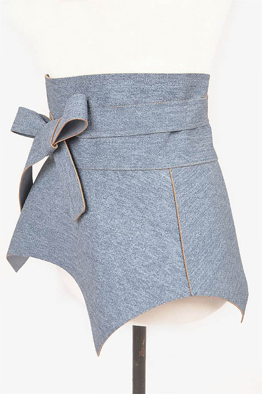 Denim Skirt Wrap Around Tie Belt, One Size, adjustable belt (89"L, 13"W) in blue denim.