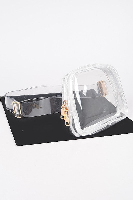 Chic, Clear, Stadium-Ready Fanny Pack—PVC, mixed metal hardware; 9x6x1.5; lead & nickel compliant.