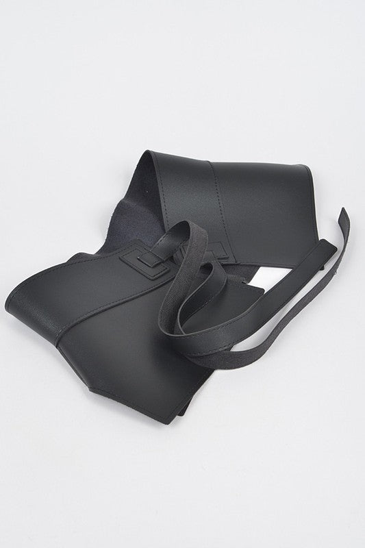 Iconic Faux Leather Skirt Tie Belt, adjustable one size, 72.5" belt, 8.5" wide, black faux leather.