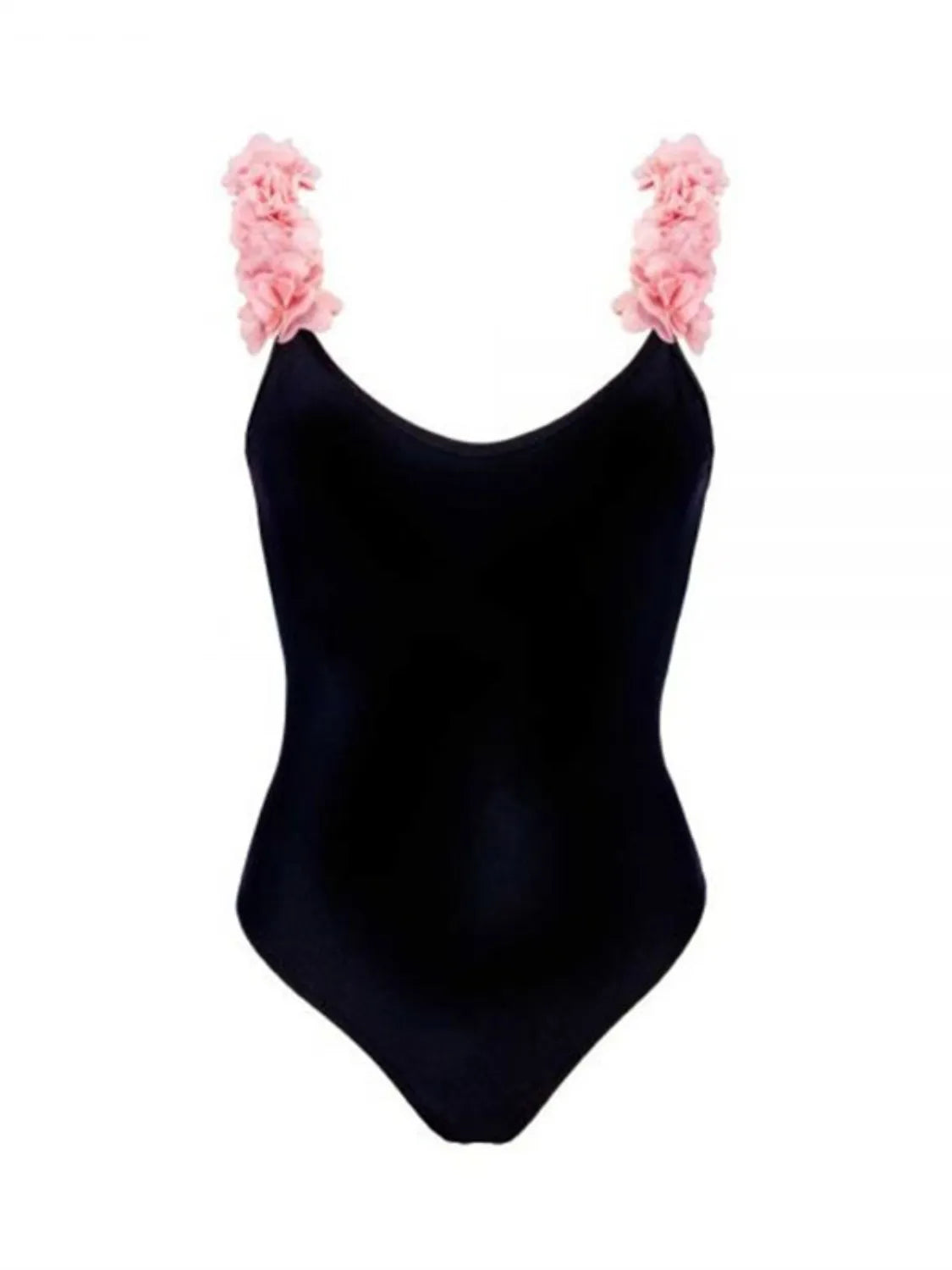 Stylish Backless Petal Strap Parent-Child Swimsuit featuring floral straps, perfect for mother and daughter beach days.
