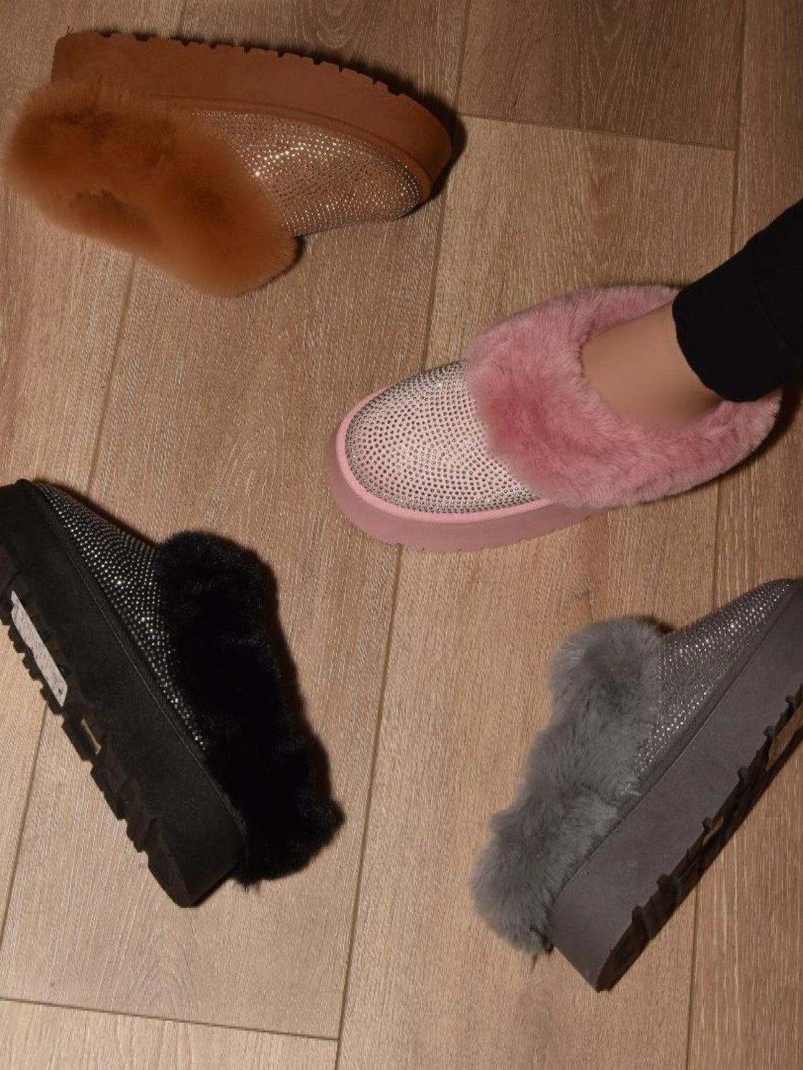 Embellished Faux Fur Platform Ankle Boots