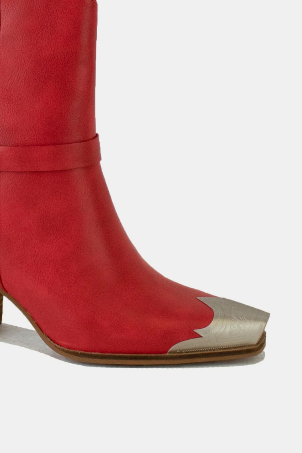 Vegan Leather Western Ankle Boots with Metal Accent