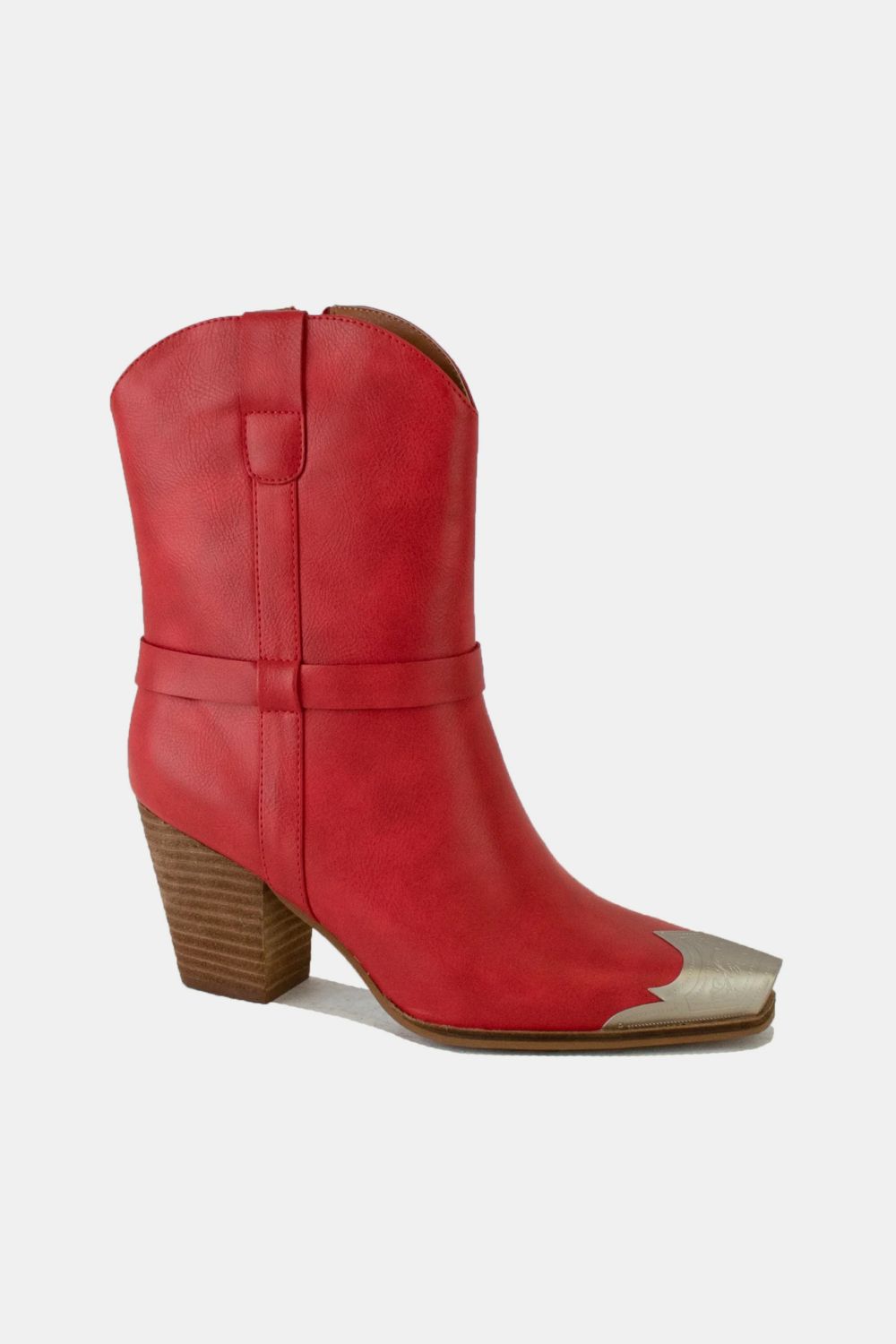 Vegan Leather Western Ankle Boots with Metal Accent