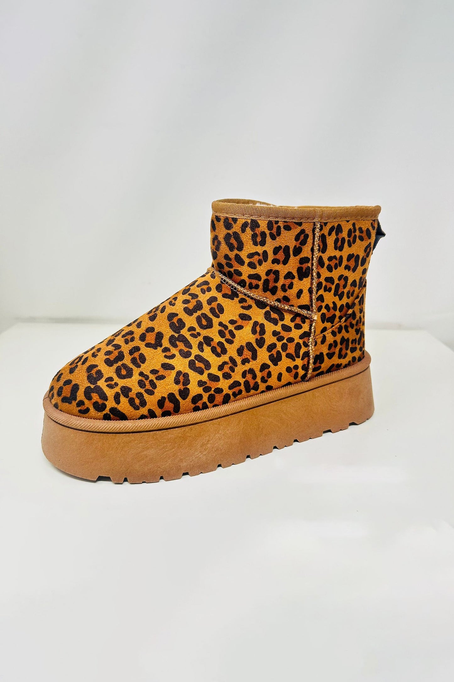 Cozy Leopard Print Platform Booties with Faux Fur Lining