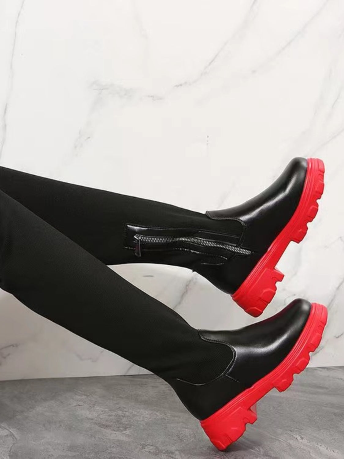 Eco-Friendly Round Toe Platform Boots in Vegan Leather