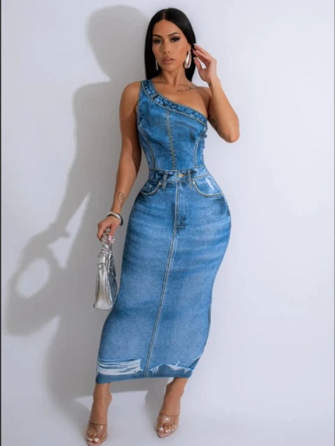 3D Print Sleeveless, One Shoulder Bodycon Dress – Bea Chic Boutique