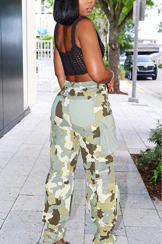 Military-Inspired Camouflage Cargo Trousers
