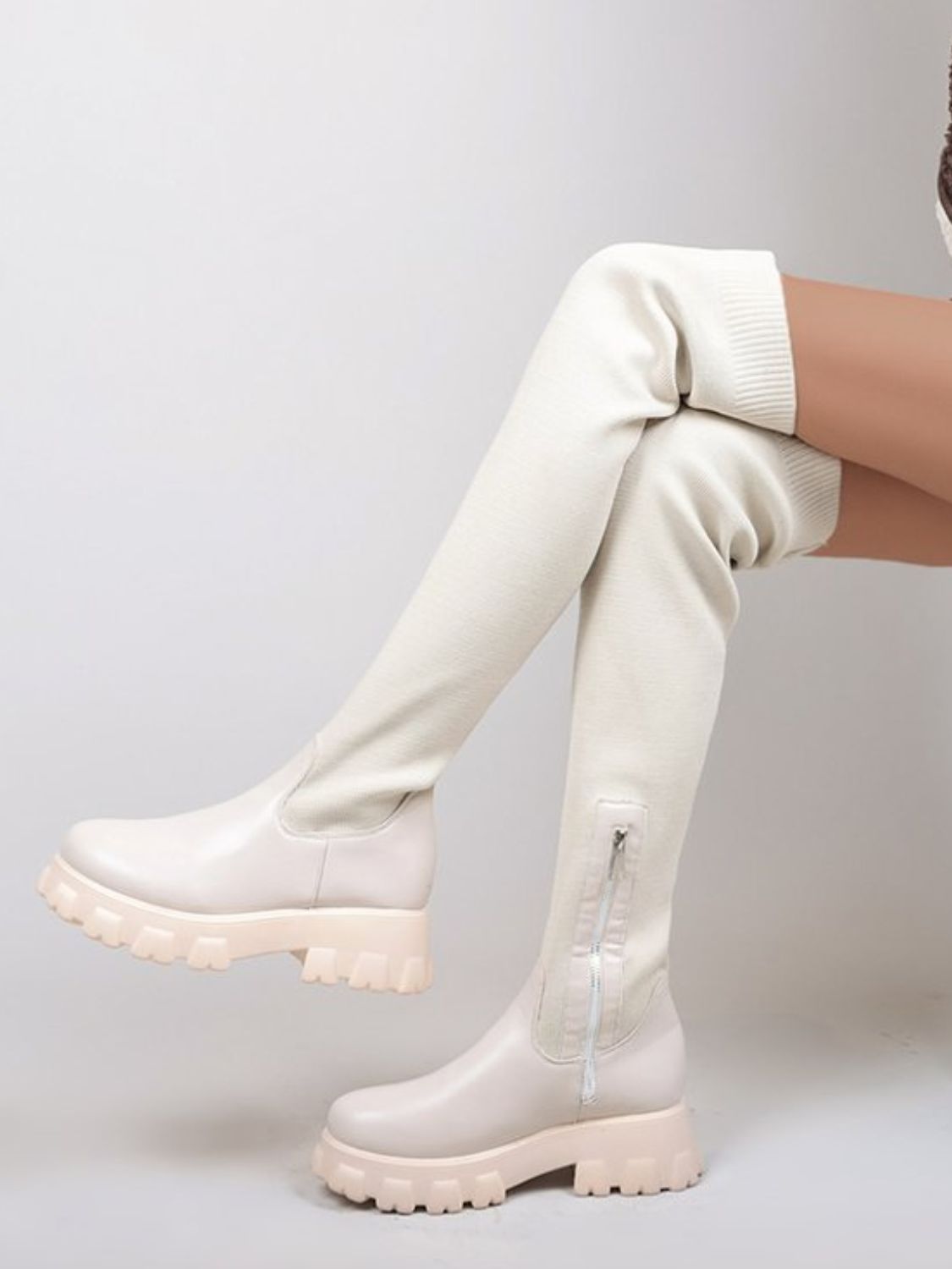 Eco-Friendly Round Toe Platform Boots in Vegan Leather