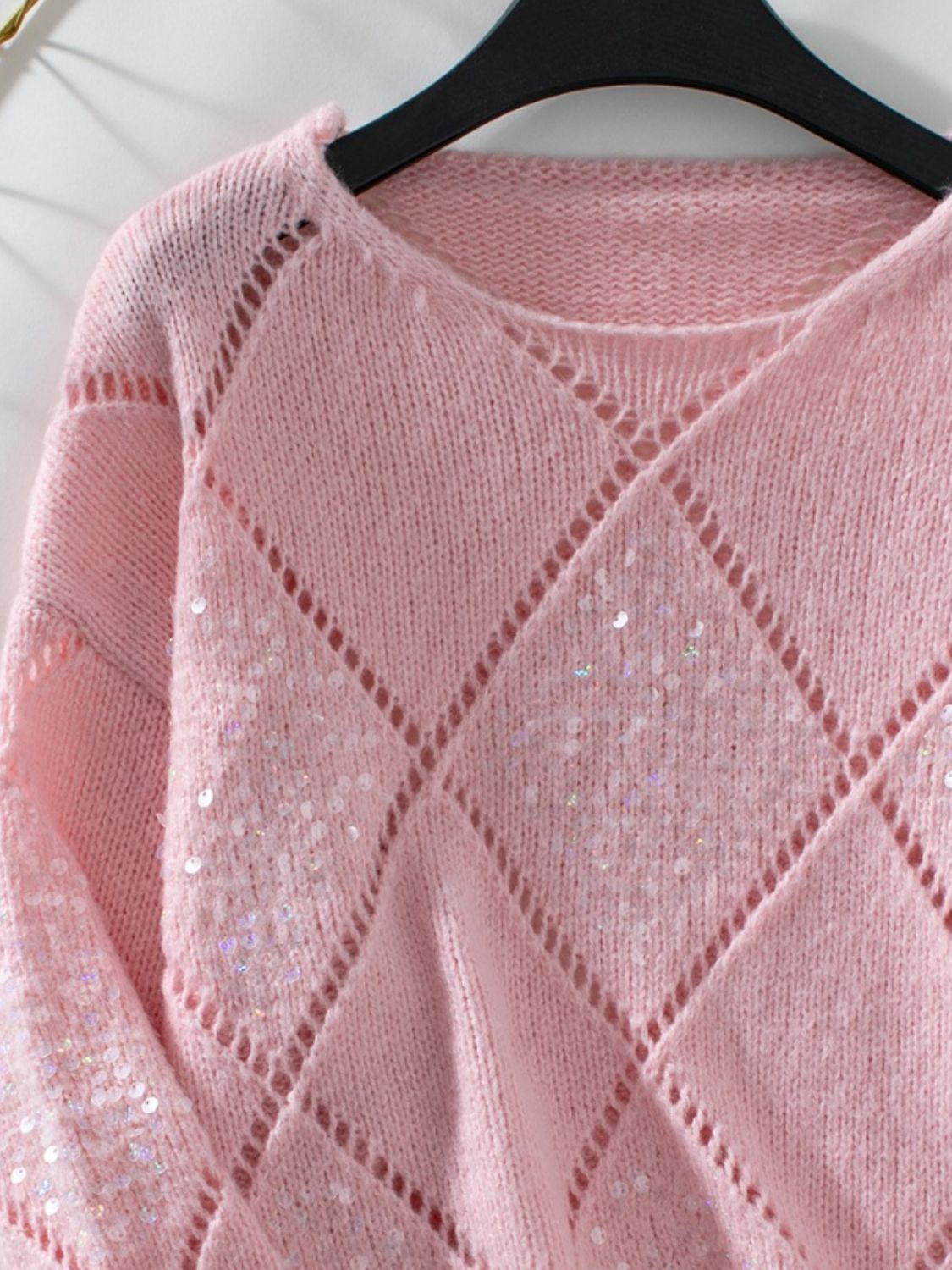 Lace-Inspired Round Neck Long Sleeve Sweater