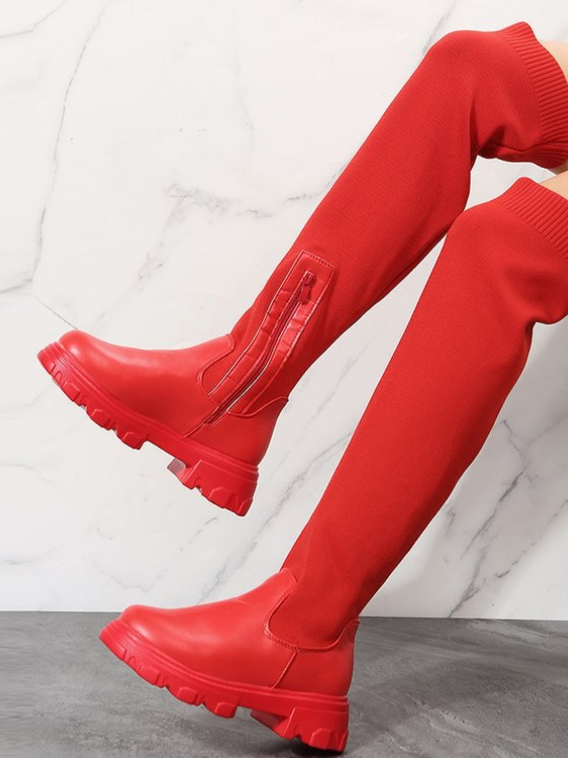 Eco-Friendly Round Toe Platform Boots in Vegan Leather