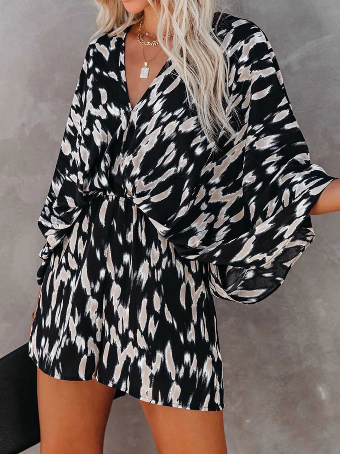 Printed Kimono Sleeve Romper