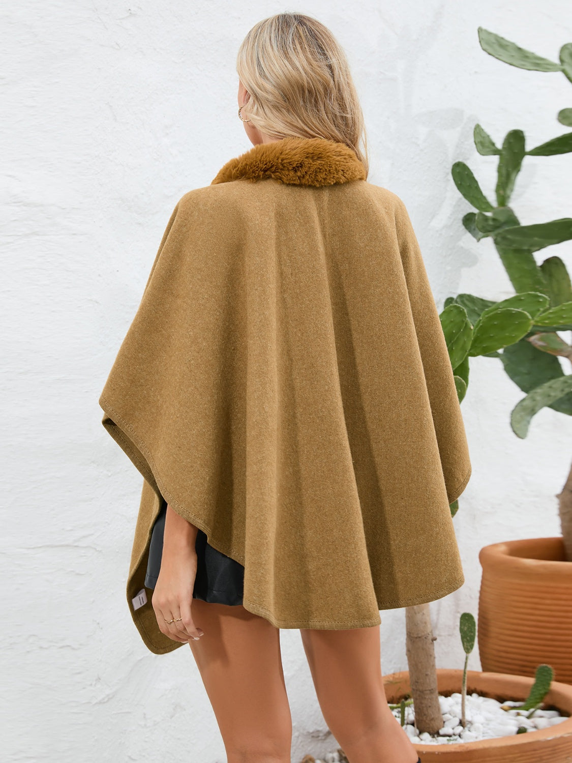 Cozy Fuzzy Trim Open Front Cape