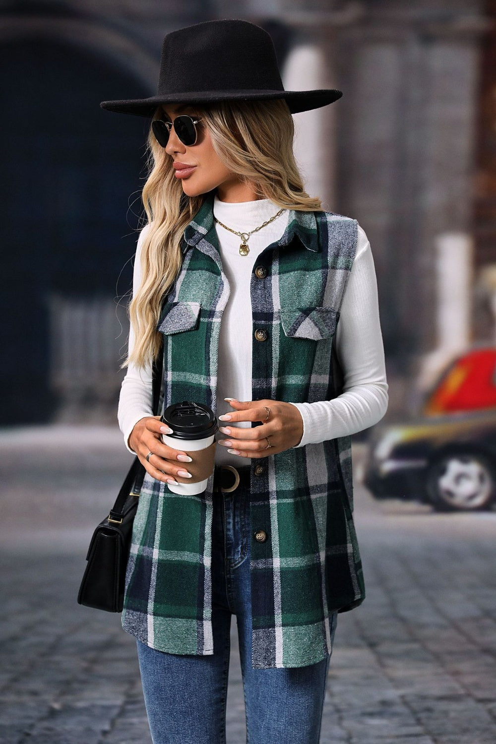 Plaid Button-Up Vest