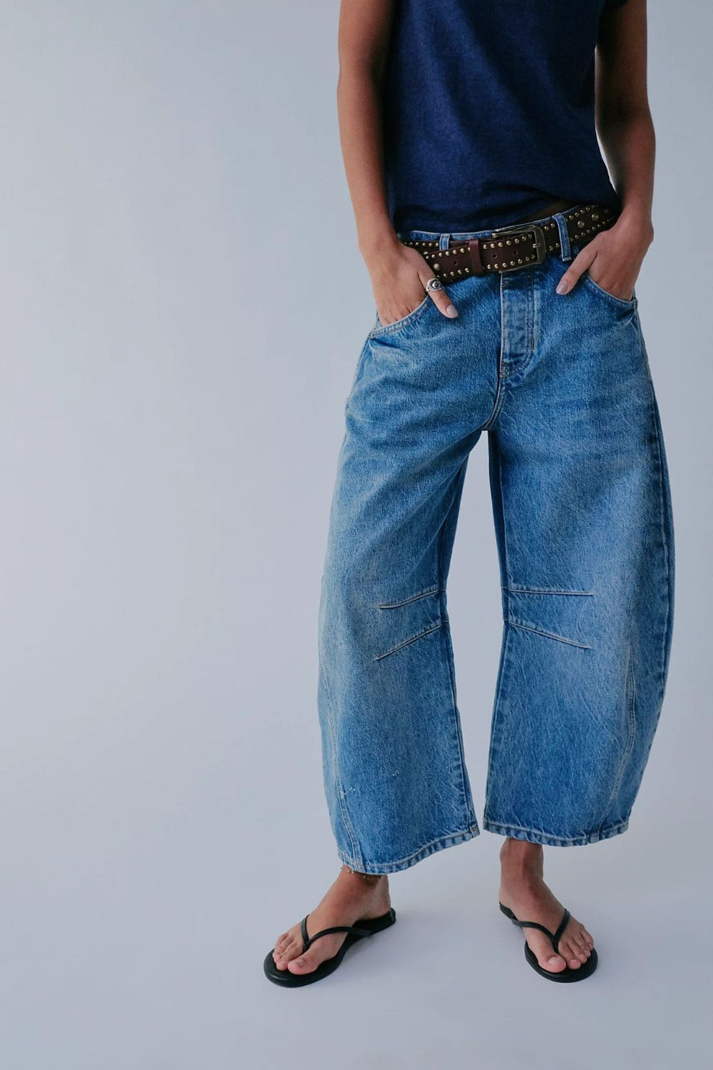 High-Waisted Wide Leg Barrel Jeans with Functional Pockets