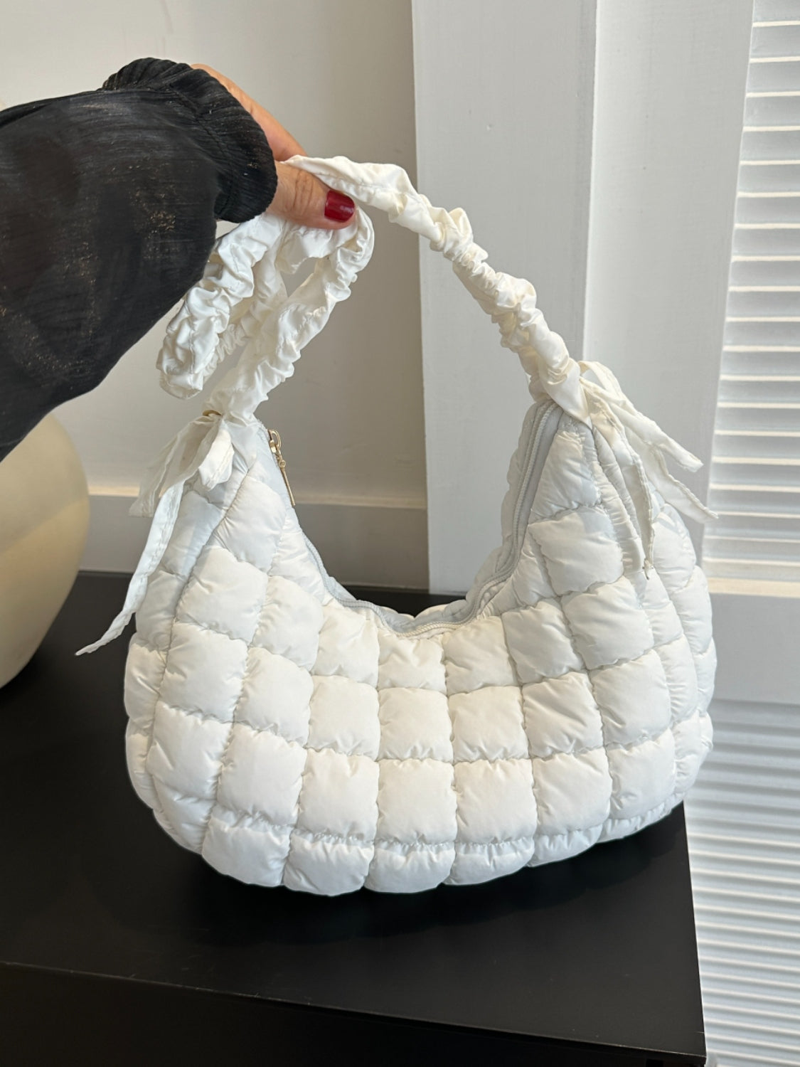 Quilted Bubble Texture Ruched Strap Shoulder Bag