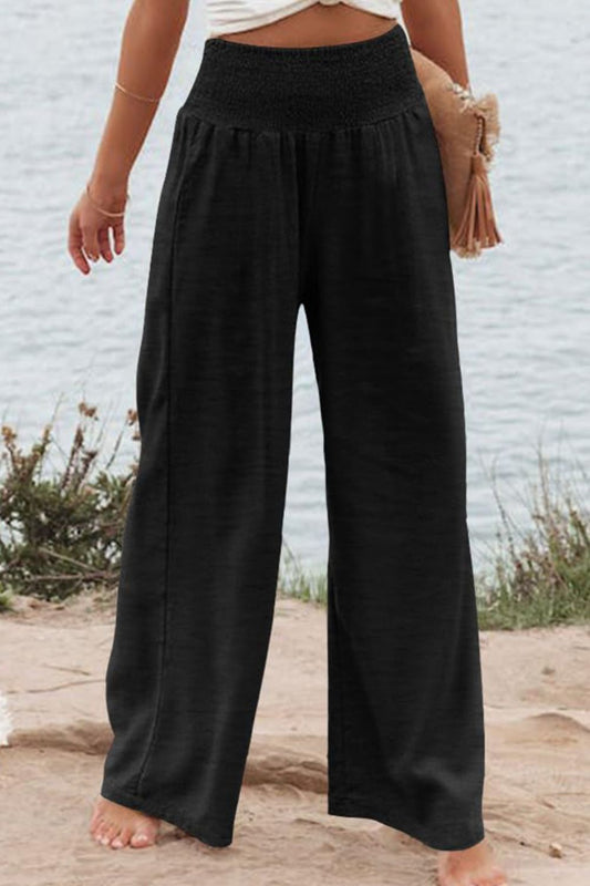 Smocked High Waist Wide Leg Trousers for Curvy Girls