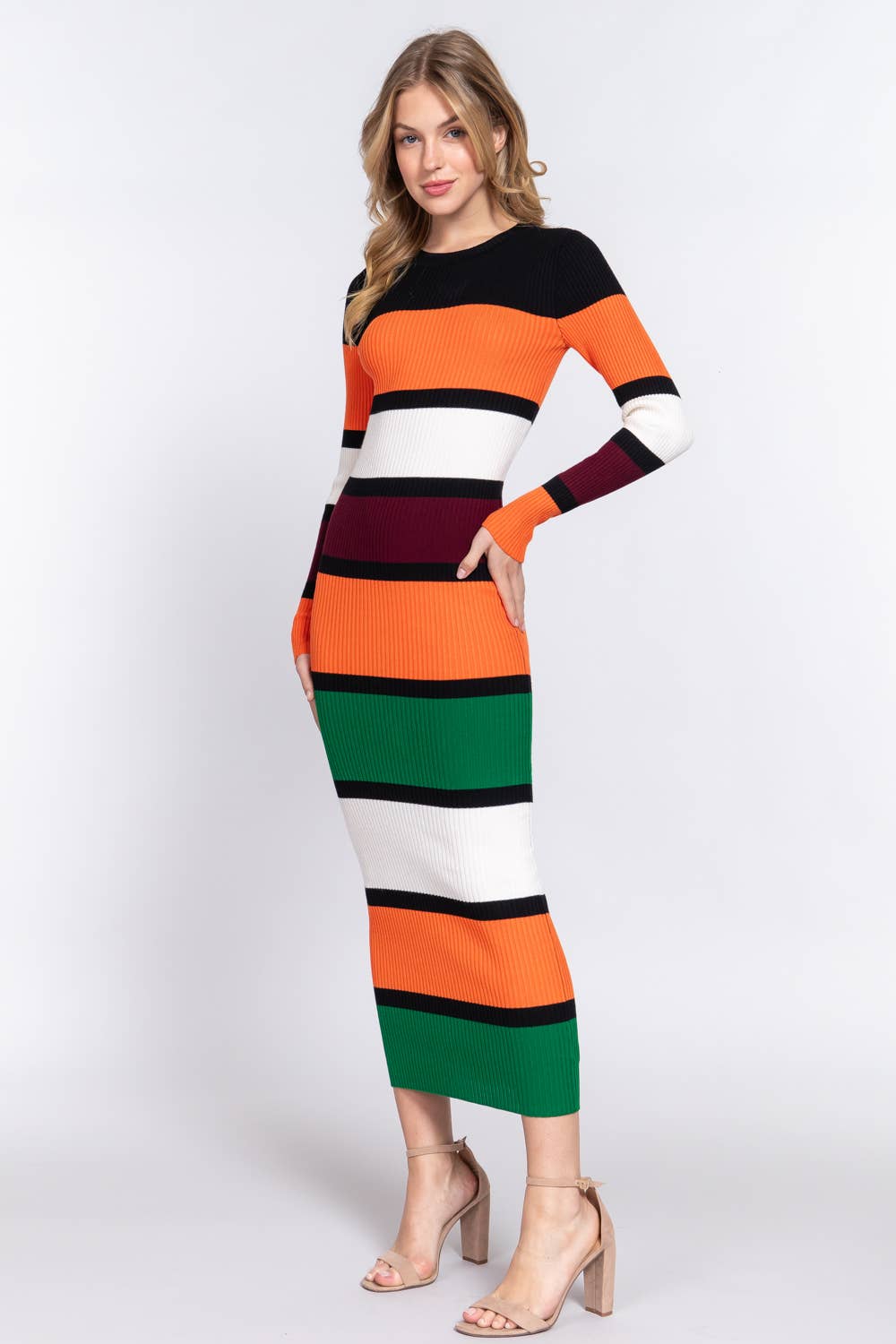 Cozy Color Block Sweater Dress with Long Sleeves