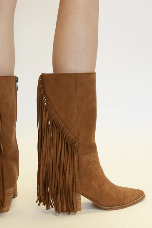 Fringed Suede Pointed Toe Boots