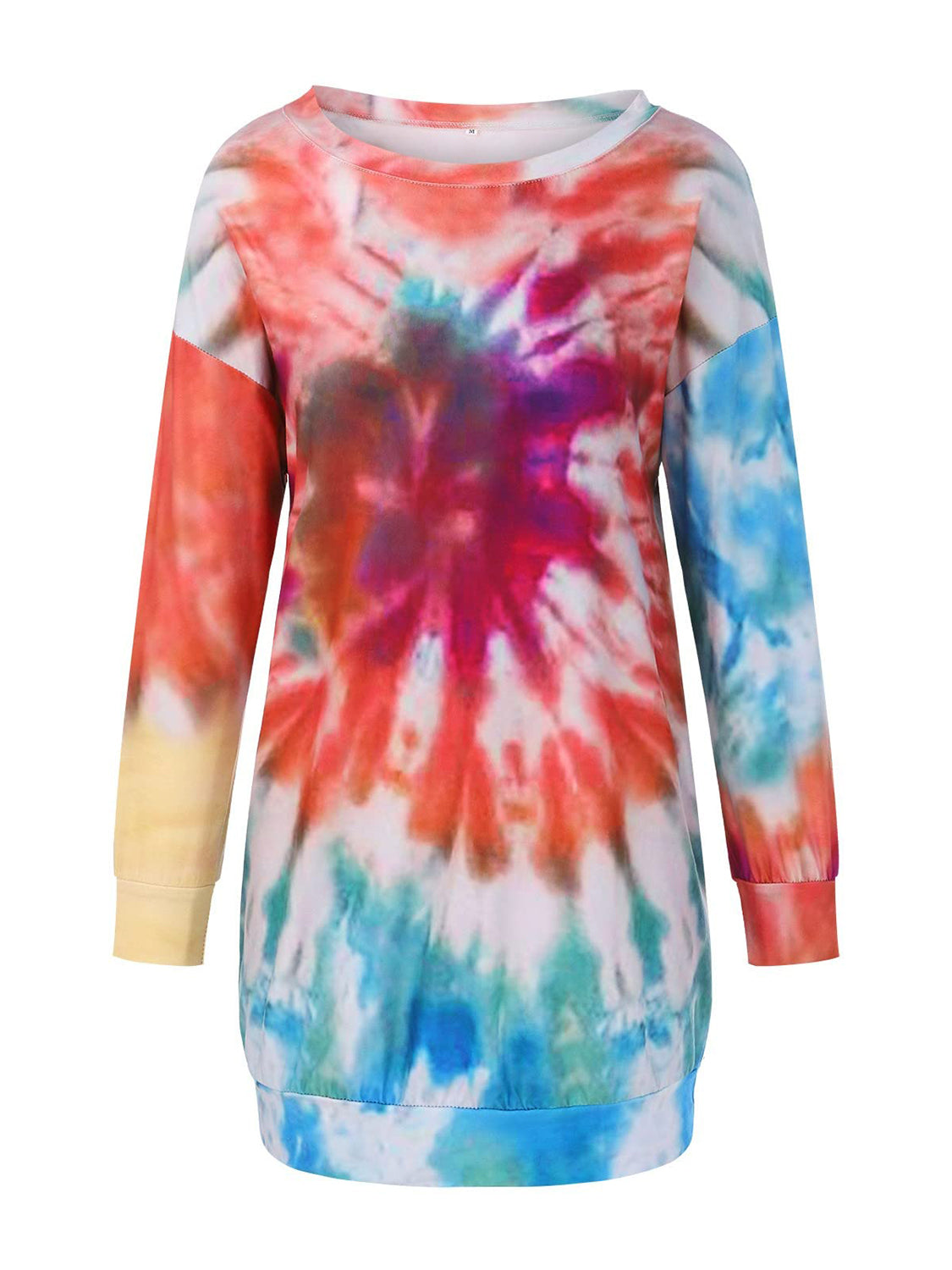 Colorful Tie-Dye Long Sleeve Dress with Round Neck