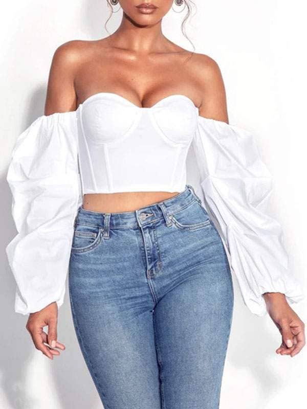 Sultry White Strapless Tube Top with Long Sleeves for Women