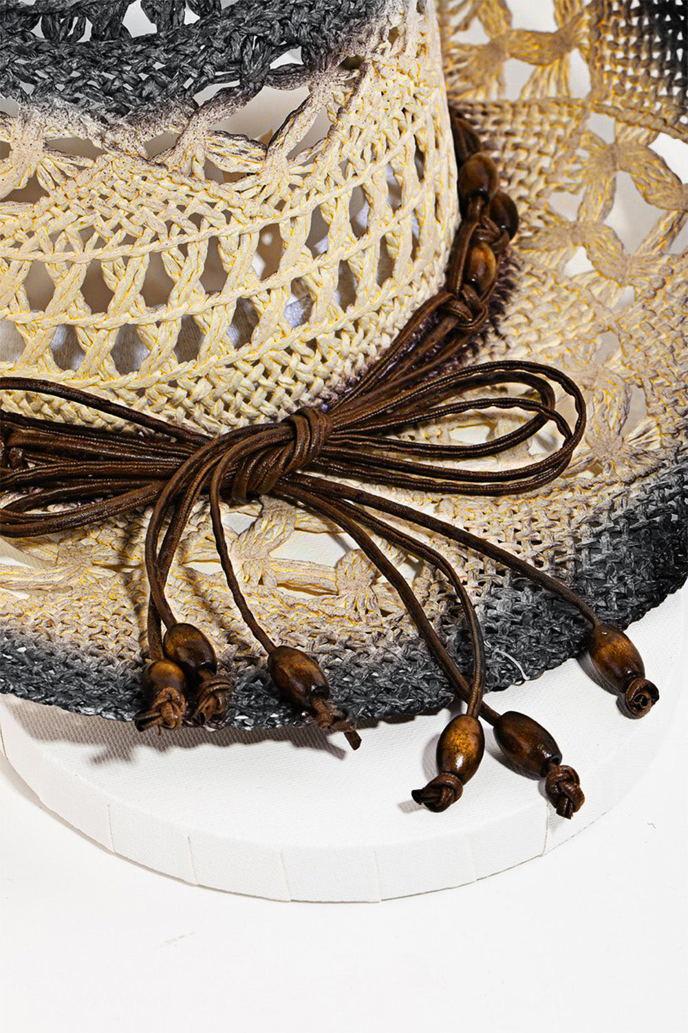 Wide Brim Hat with Cutout Rope Strap