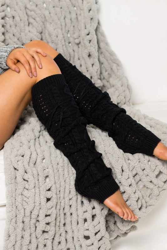 Cozy Cable Knit Tie-Up Leg Warmers