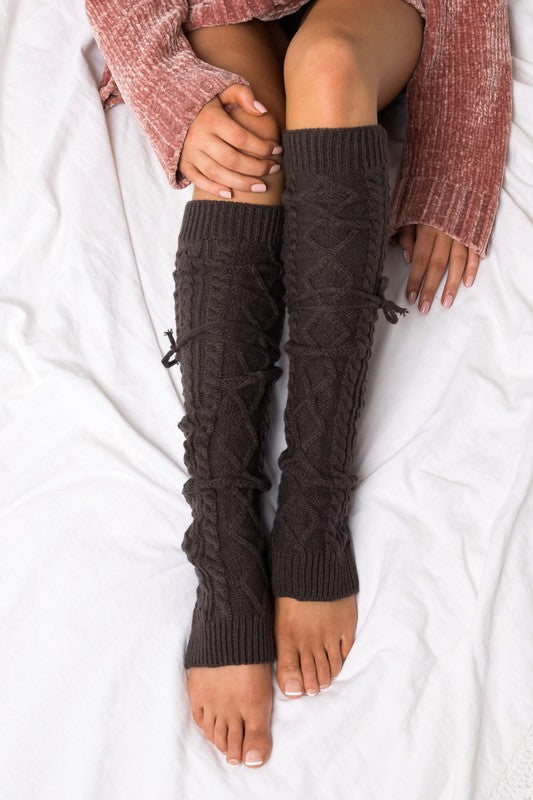 Cozy Cable Knit Tie-Up Leg Warmers