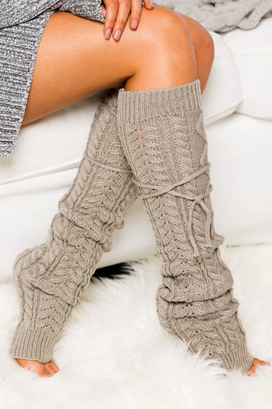 Cozy Cable Knit Tie-Up Leg Warmers