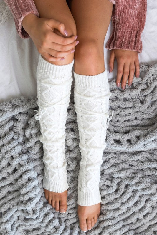 Cozy Cable Knit Tie-Up Leg Warmers