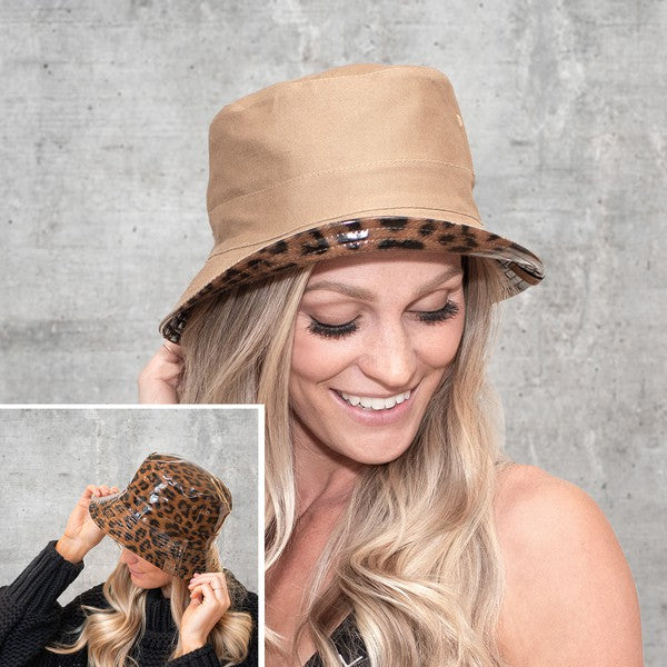 Leopard Print and Canvas Reversible Bucket Hat