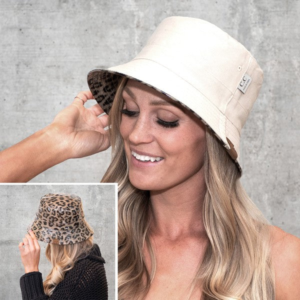 Leopard Print and Canvas Reversible Bucket Hat