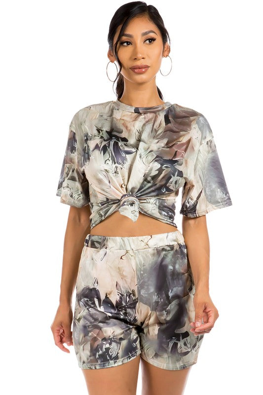 2-piece Tie Dye Inspired Round Neck Biker Short Set