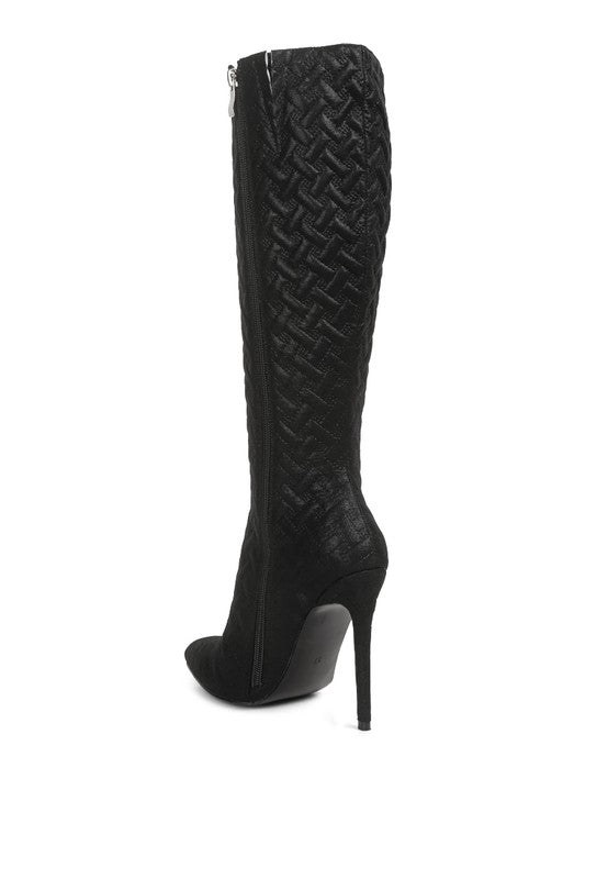 Quilted High Heeled Calf Boots