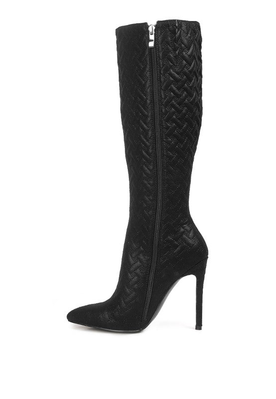 Quilted High Heeled Calf Boots