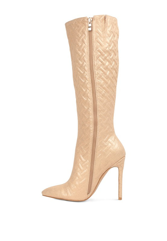 Quilted High Heeled Calf Boots