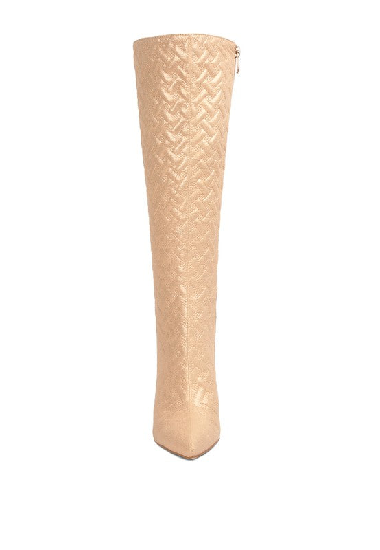 Quilted High Heeled Calf Boots