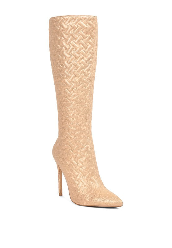 Quilted High Heeled Calf Boots