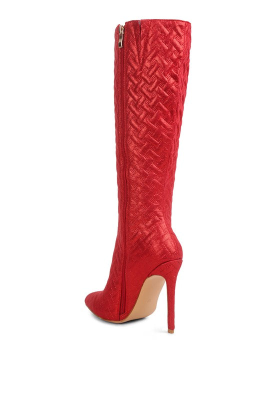 Quilted High Heeled Calf Boots