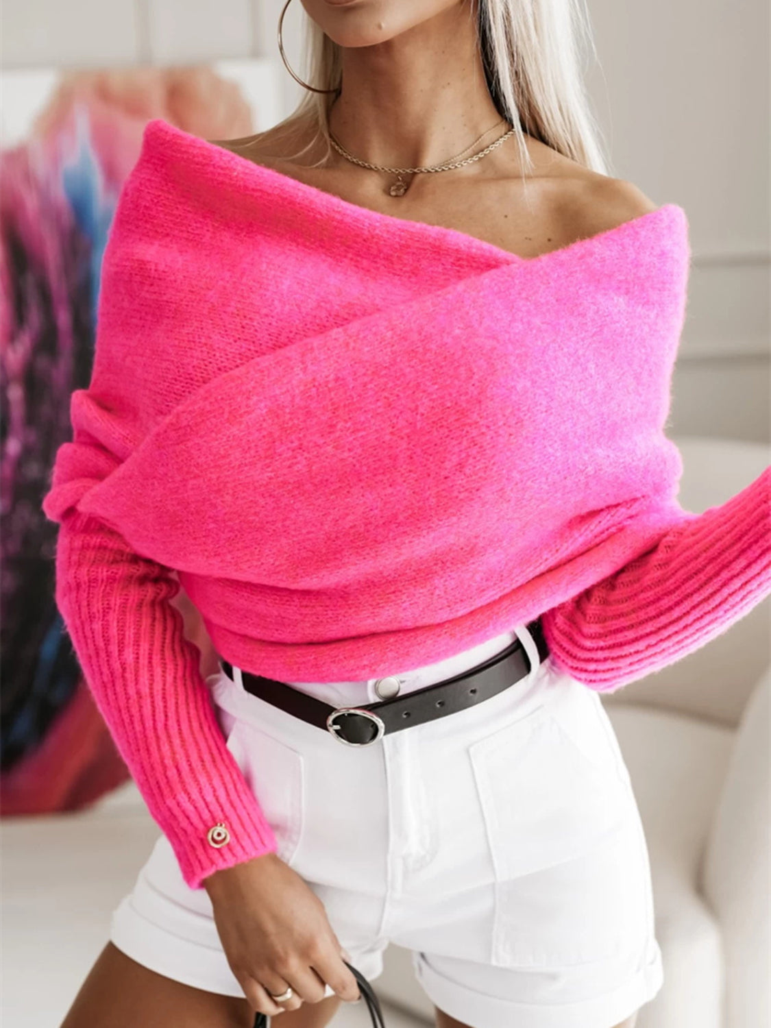 Cropped Long Sleeve Knit Sweater