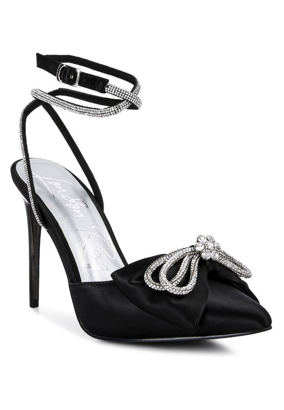 Sparkling Rhinestone Bow Satin Stiletto Sandals