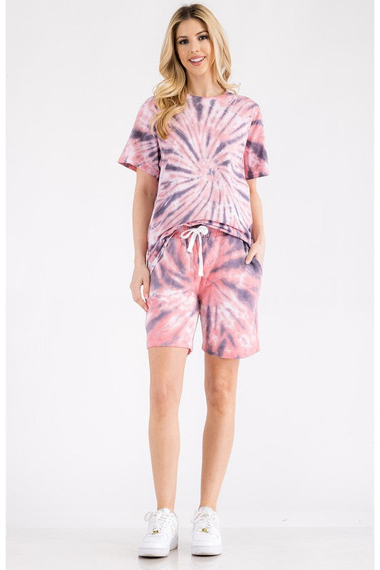 Women's Tie Dye Tee and Short Lounge Set