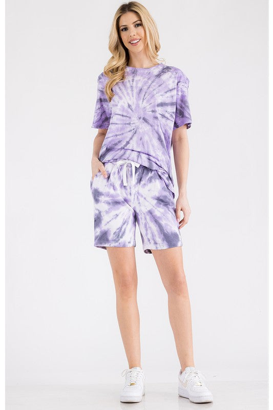 Women's Tie Dye Tee and Short Lounge Set