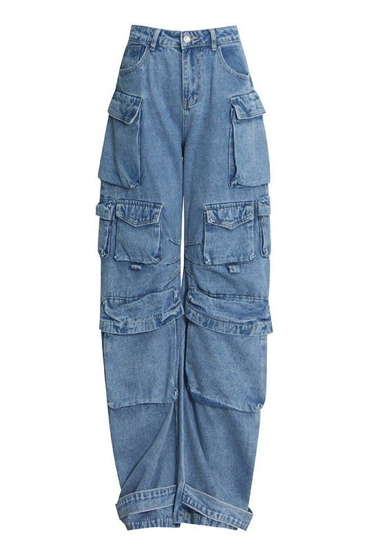 High-Waisted Cargo Baggy Trousers