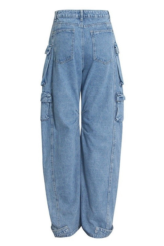 High-Waisted Cargo Baggy Trousers