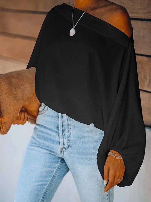 Simple Loose, Off the Shoulder Puff Sleeves T-Shirt