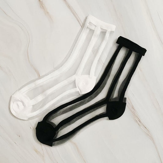 Sheer Elegance Set Of 2 Striped Sheer Socks